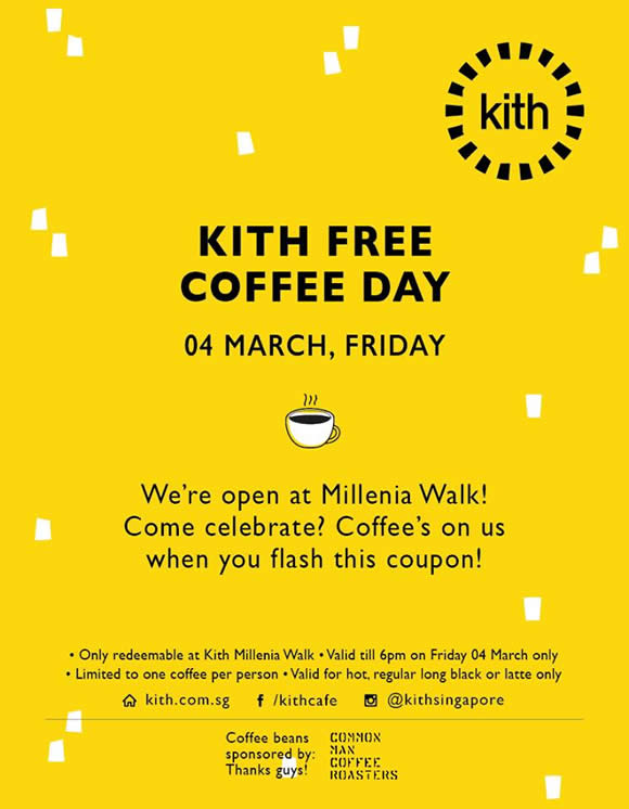 Kith Cafe FREE Coffee Giveaway Millenia Walk 4 Mar 2016