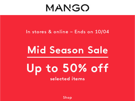 (EXPIRED) Mango Mid Season Sale 25 Mar – 10 Apr 2016