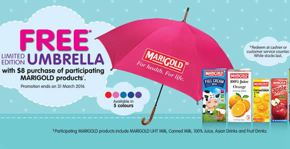 Featured image for Marigold Free Umbrella w/ $8 Purchase of Participating Products 15 - 31 Mar 2016