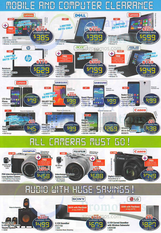 Mobile Phones, Notebooks, Cameras, Speakers, Home Theatre Systems