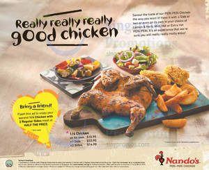 Featured image for Nando’s 50% Off 2nd Chicken Set Meal Coupon 11 – 24 Mar 2016