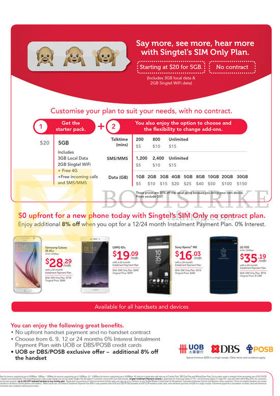 Sim Only Plan, Mobile Phones, Starter Pack, Samsung Galaxy S6, Oppo R7s, Sony Xperia M5, LG V10