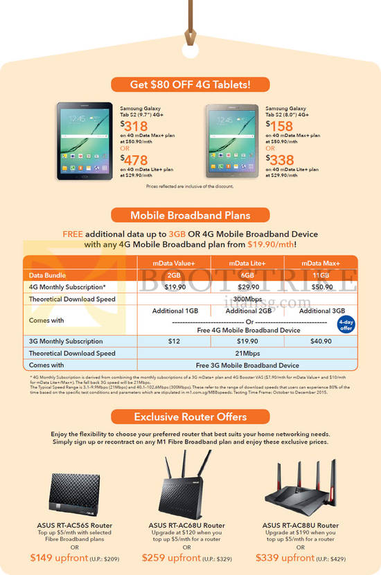 Tablets, Mobile Broadband Plans, Router Offers, Samsung Galaxy Tab S2 9.7, 8.0, mData Value Plus, Lite Plus, Max Plus, Asus RT-AC56S, RT-AC68U, RT-88U