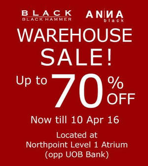 Featured image for (EXPIRED) Black Hammer & Anna Black Warehouse Sale @ Northpoint 4 – 10 Apr 2016