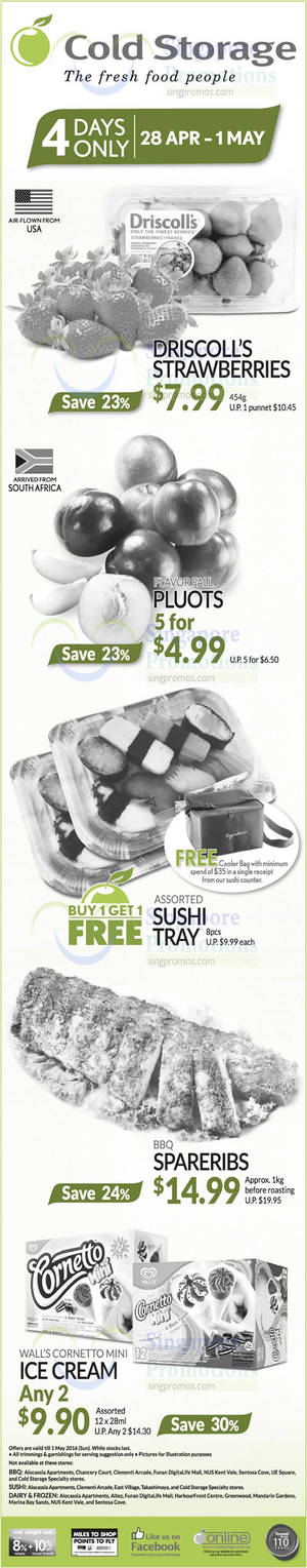 Featured image for (EXPIRED) Cold Storage 1-for-1 Sushi Tray, 23% off USA Strawberries & More from 28 Apr – 1 May 2016