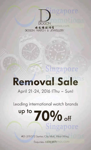 Featured image for (EXPIRED) Dickson Watch & Jewellery Removal Sale at Suntec 21 – 24 Apr 2016