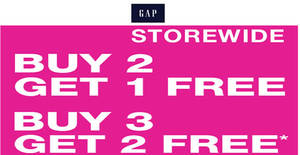 Featured image for (EXPIRED) Gap Storewide Buy 2 Get 1 Free & Buy 3 Get 2 Free Promo 22 – 24 Apr 2016