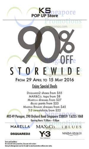 Featured image for KS 90% Off Marella, Max&Co, Y-3, DSquared2 & More Storewide from 29 Apr 2016
