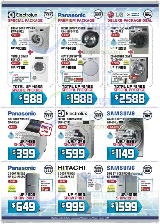 Packages Washers n Dryers, Panasonic, Electrolux, LG, Hitachi, Samsung