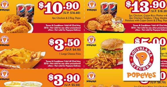 Popeyes Dine in Discount Coupons from 13 Apr 22 May 2016