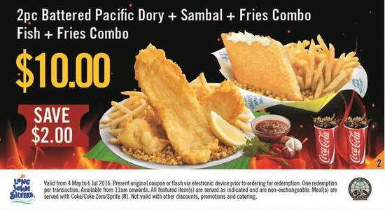 (1) 2pc Battered Pacific Dory with Sambal, Crispy fries, regular Drink, 2pc Chicken with Crispy fries, regular Drink