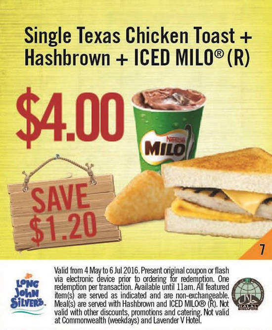 (7) Texas Chicken Single Toast with Hashbrown and regular Iced Milo