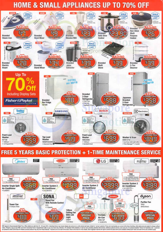 Appliances, Fridge, Air Conditioner, Blender, Iron, Washer