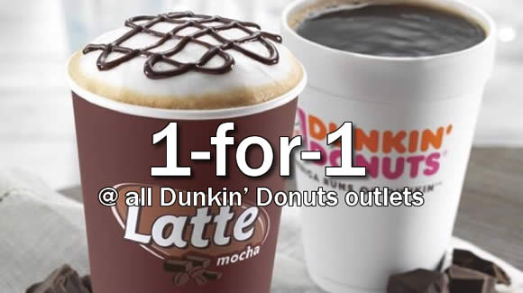 Featured image for Dunkin' Donuts 1-for-1 Hot/Iced Latte at All Outlets from 4 - 19 Jun 2016