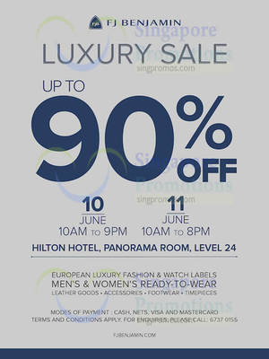 Featured image for (EXPIRED) FJ Benjamin up to 90% off Luxury Sale at Hilton Hotel from 10 – 11 Jun 2016