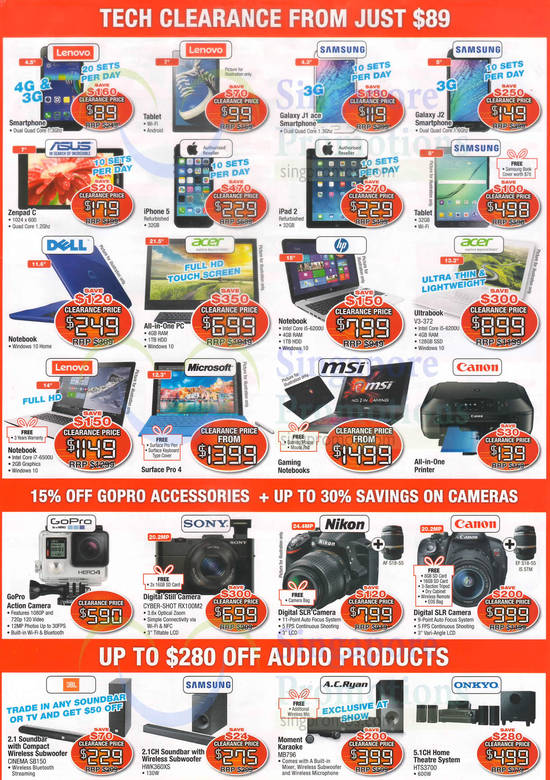 Smartphones, Tablets, Cameras, GoPro, Audio Systems, Lenovo, Samsung, Dell, Acer, Microsoft, MSI