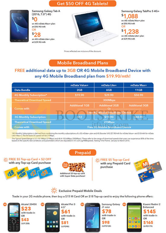 Tablets, Mobile Broadband Plans, Prepaid, Samsung Galaxy Tab A, TabPro S 4G Plus, mData Value Plus, Lite Plus, Max Plus, Free Top Up Card, Alcatel 2045X, pixi 3