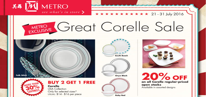 Featured image for Metro: The Great Corelle Sale (Buy 2 Get 1 Free & More) from 21 - 31 Jul 2016