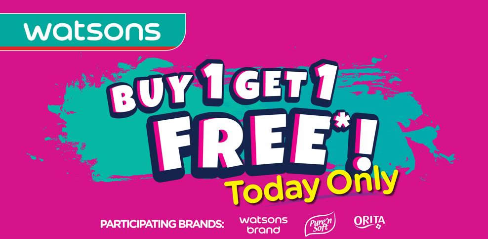 Featured image for Watsons: Buy-1-Get-1-Free (1 FOR 1) on selected Watsons Brand, Pure'n Soft & Orita products on 18 Sep 2019