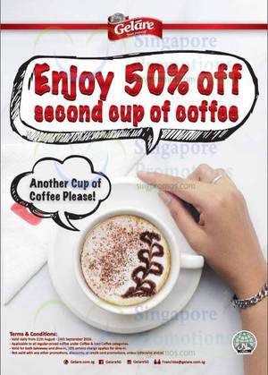 Featured image for Gelare: 50% Off 2nd Cup of Coffee from 11 Aug – 14 Sep 2016