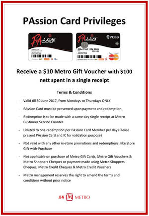 Featured image for (EXPIRED) Metro: Spend $100 & Get $10 Voucher for PAssion Cardmembers from 1 Aug 2016 – 30 Jun 2017