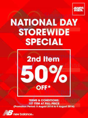 Featured image for (EXPIRED) New Balance: 50% Off 2nd Item National Day Promotion from 5 – 9 Aug 2016