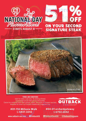 Featured image for (EXPIRED) Outback Steakhouse: 51% off Second Signature Steak from 8 Aug 2016