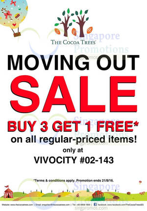 Featured image for (EXPIRED) The Cocoa Trees: Moving Out Sale – Buy 3 Get 1 Free at VivoCity from 12 – 21 Aug 2016