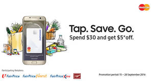 Featured image for (EXPIRED) Fairprice: $5 off with MasterCard cards via Samsung Pay from 15 – 28 Sep 2016