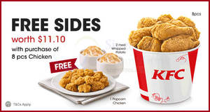 Featured image for (EXPIRED) KFC Delivery: Free Sides w/ 8pcs Chicken Promo Code from 30 Sep – 6 Oct 2016