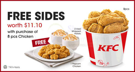 KFC Delivery: Free Sides w/ 8pcs Chicken Promo Code from 30 Sep - 6 Oct 2016