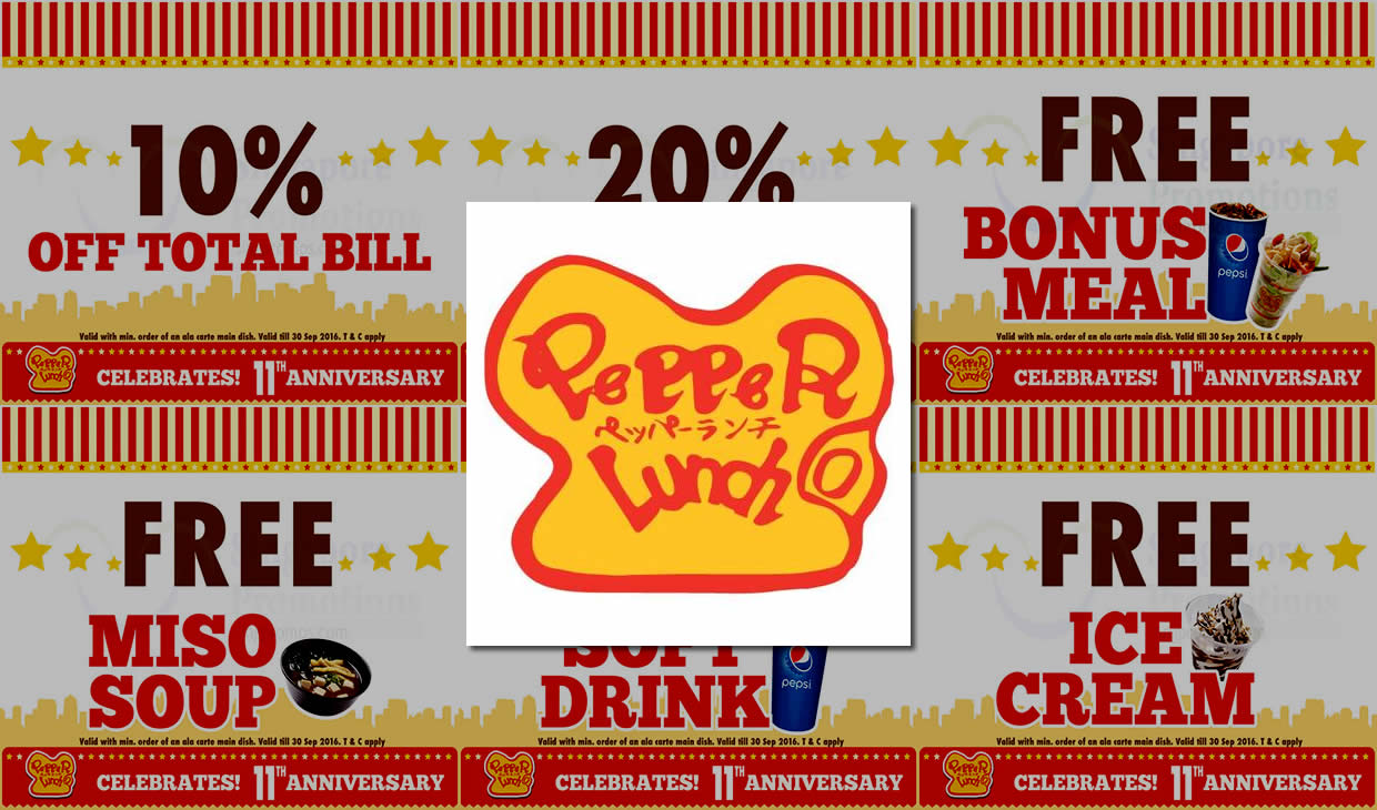 Featured image for Pepper Lunch: 11th Anniversary Coupon Deals (20% off Total Bill, Bonus Meal & More) from 5 - 30 Sep 2016