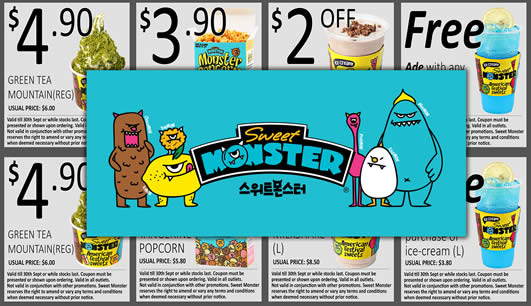 Featured image for Sweet Monster: Coupon Deals (Save up to $3.80) from 19 - 30 Sep 2016