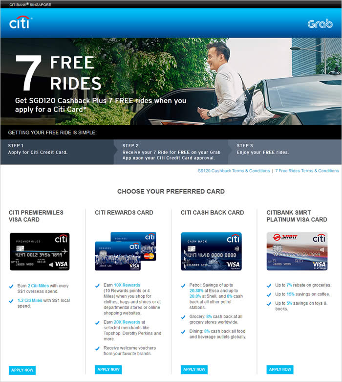 Citibank Apply For Selected Credit Cards Get 1 Cashback 7 Free Grab Rides From 4 Jul 14 Nov 16