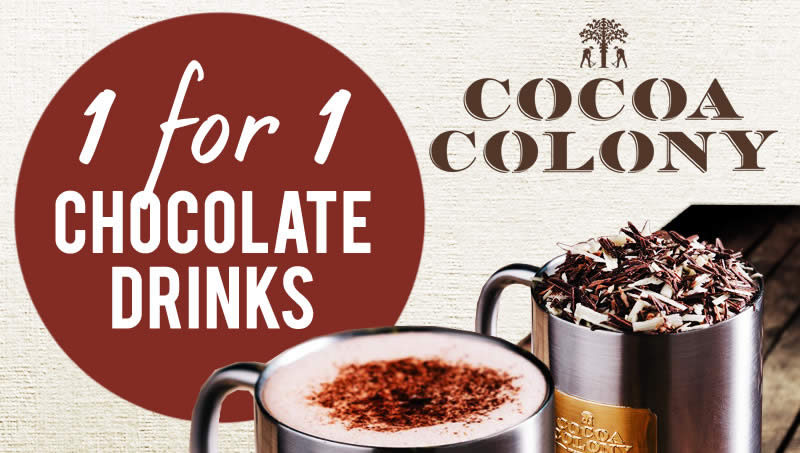 Featured image for Cocoa Colony: 1-for-1 Hot Amazonian Gold Chocolate Drinks at 4 Outlets from 9 Oct 2016