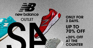 Featured image for New Balance: Up to 70% Off Outlet Sale at Four Locations from 7 – 9 Oct 2016