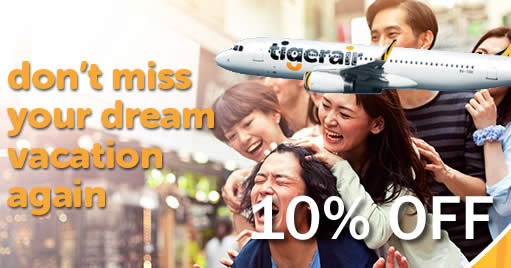 Featured image for TigerAir 10% off fares promo code (Applicable to both directions)