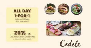 Featured image for (EXPIRED) Cedele offers 1-for-1 sandwiches, DYO salads, mains, drinks & more all-day at all outlets on 24 Nov 2016