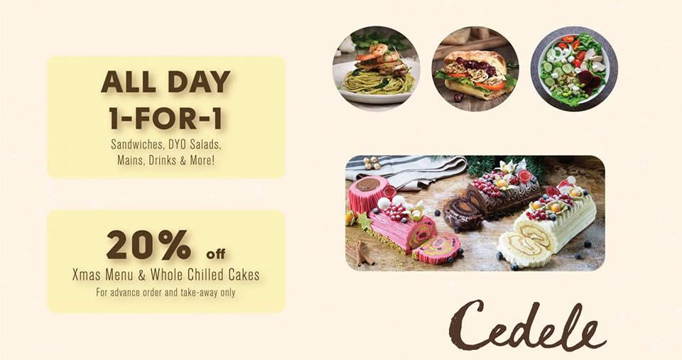 Featured image for Cedele offers 1-for-1 sandwiches, DYO salads, mains, drinks & more all-day at all outlets on 24 Nov 2016