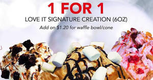 Featured image for (EXPIRED) Cold Stone Creamery offers 1 for 1 Love It Signature Creation ice cream at Far East Square from 11 Nov – 25 Dec 2016