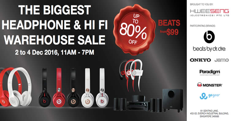 Featured image for Hwee Seng's warehouse sale offers up to 80% off audio brands from 2 - 4 Dec 2016