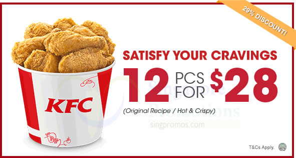 Featured image for KFC Delivery: 12pcs chicken for $28 coupon code valid from 3 Mar 2017