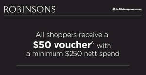 Featured image for (EXPIRED) Shop at Robinsons and get a free $50 Voucher with min $250 nett spend from 18 – 20 Nov 2016