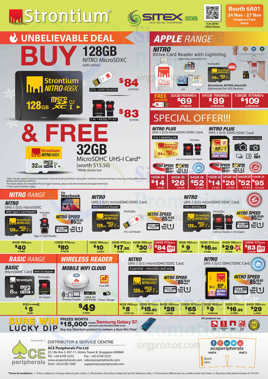 SITEX 2016 ACE Peripherals Strontium Nitro Plus UHS 1 U1 U3 microSDHD SDXC Mobility Kit OTG Type C iDrive Card Reader Class 6 10