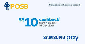 Featured image for (EXPIRED) DBS/POSB cardholders get $10 cashback when you pay via Samsung Pay from 21 Nov – 31 Dec 2016