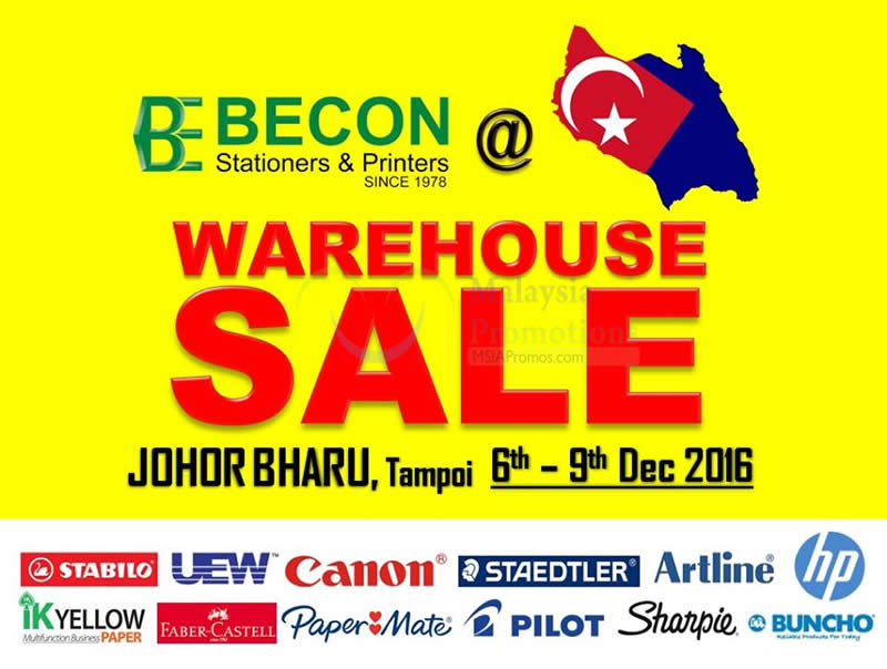 Becon stationery warehouse sale at Johor Bahru Malaysia from 6 – 9