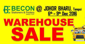 Featured image for (EXPIRED) Becon stationery warehouse sale at Johor Bahru Malaysia from 6 – 9 Dec 2016