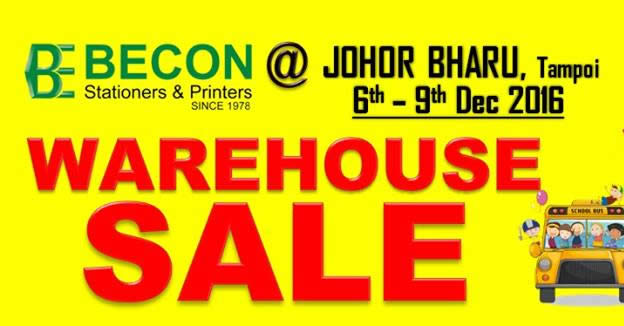 Becon stationery warehouse sale at Johor Bahru Malaysia from 6 – 9 Dec 2016