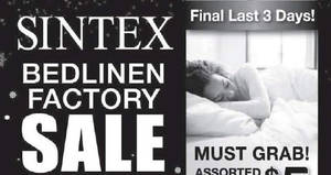 Featured image for (EXPIRED) Sintex bedlinen factory sale with prices starting from $5 onwards from 31 Dec 2016 – 2 Jan 2017