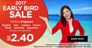 Featured image for Air Asia offers early bird promo fares fr $38 all-in for travel from May 2017 to Feb 2018. Book from 9 – 15 Jan 2017